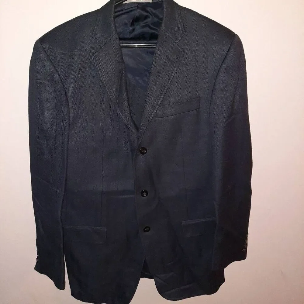 Vintage Hickey Freeman Silk Cotton Dark Blue Sport Coat Size 40